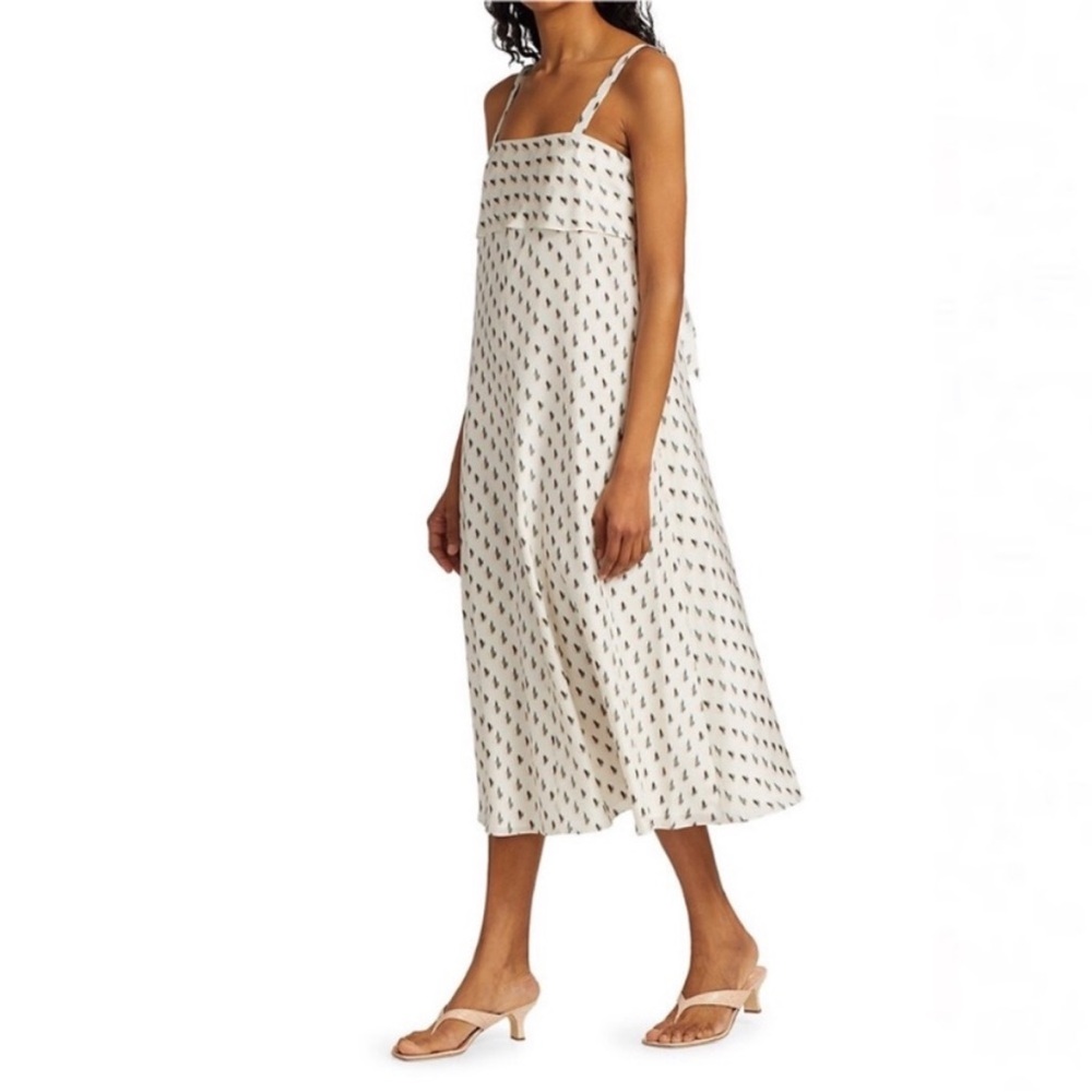 Theory Floral lkat Print Silk Tie Back Slip Midi Dress Size Small